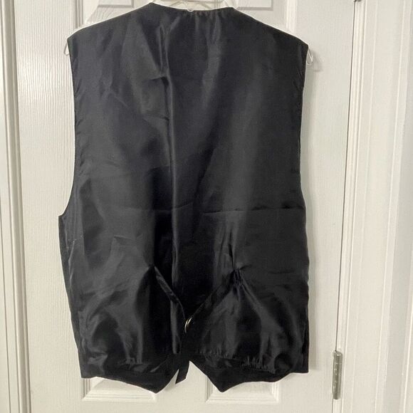 Men’s Italy Black Genuine Leather Vest XL Western Button Front Lined Cowboy Styl - Picture 2 of 12